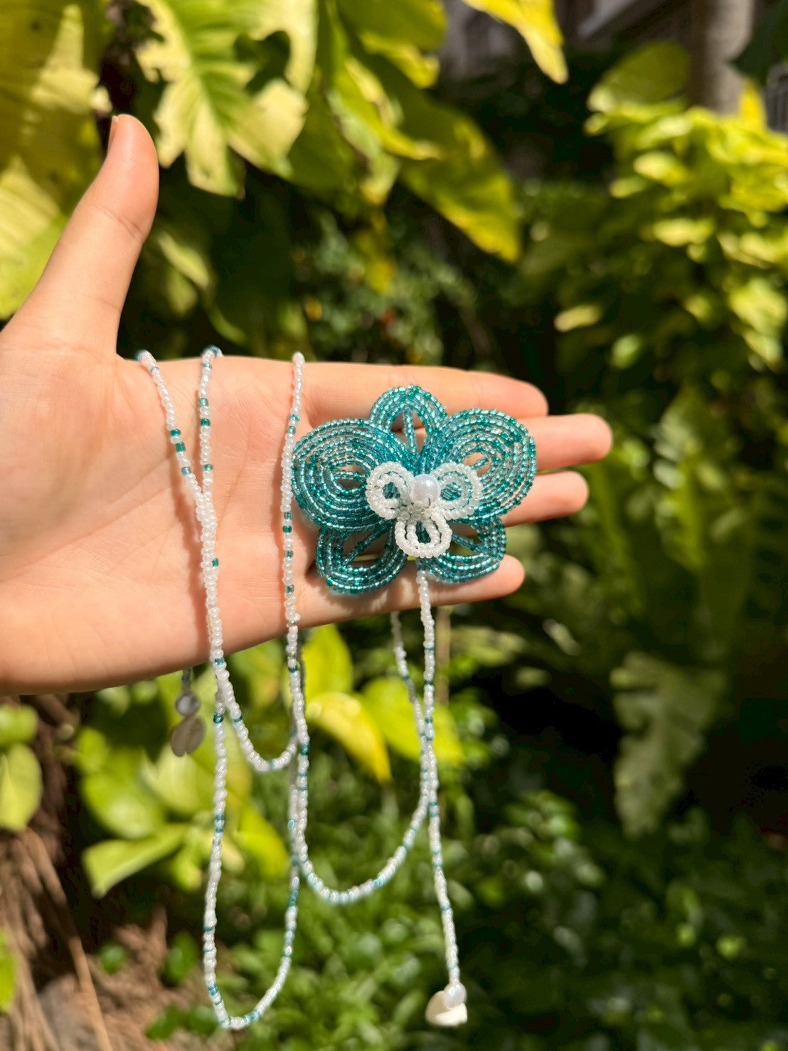 Blue Orchid Beaded Flower Necklace