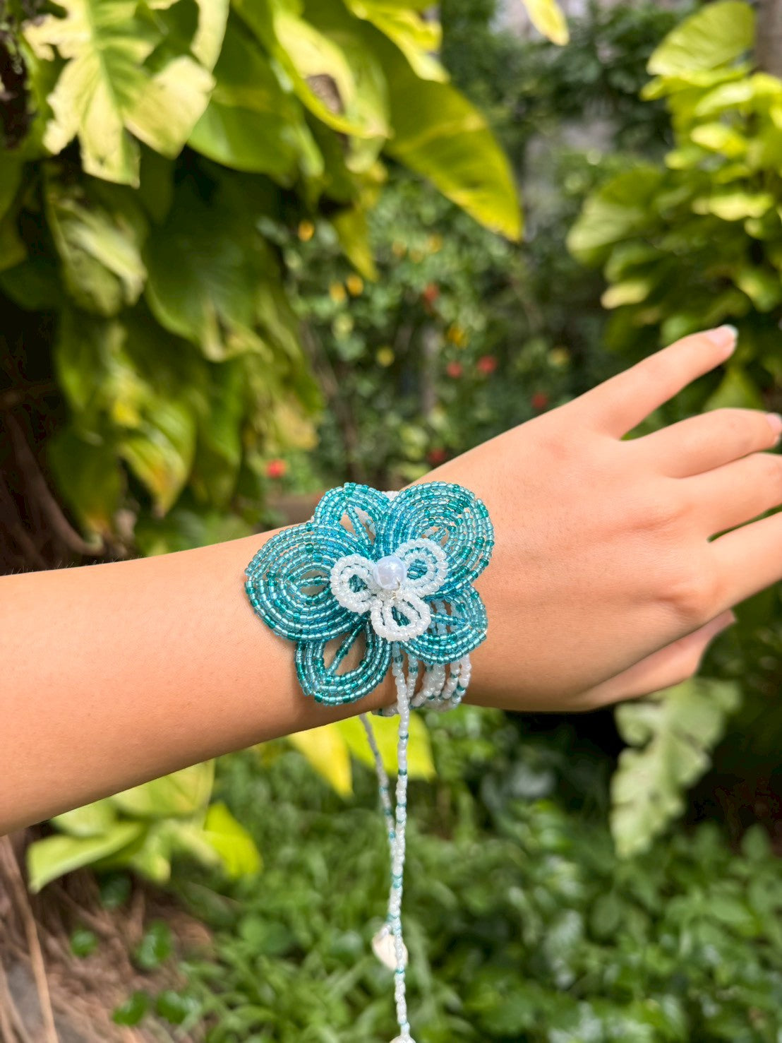 Blue Orchid Beaded Flower Necklace
