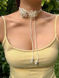 White Daisy Beaded Flower Necklace