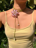 Purple and Pink Lily Beaded Flower Necklace