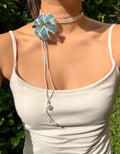 Blue Hibiscus Beaded Flower Necklace