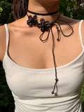 Black Daisy Beaded Flower Necklace
