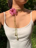 Pink Hibiscuses Beaded Flower Necklace