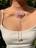 White and Purple Orchid Beaded Flower Necklace