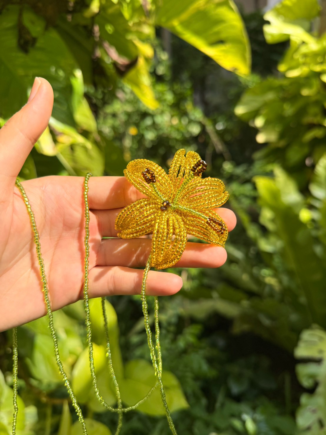 Yellow Lily Beaded Flower Necklace