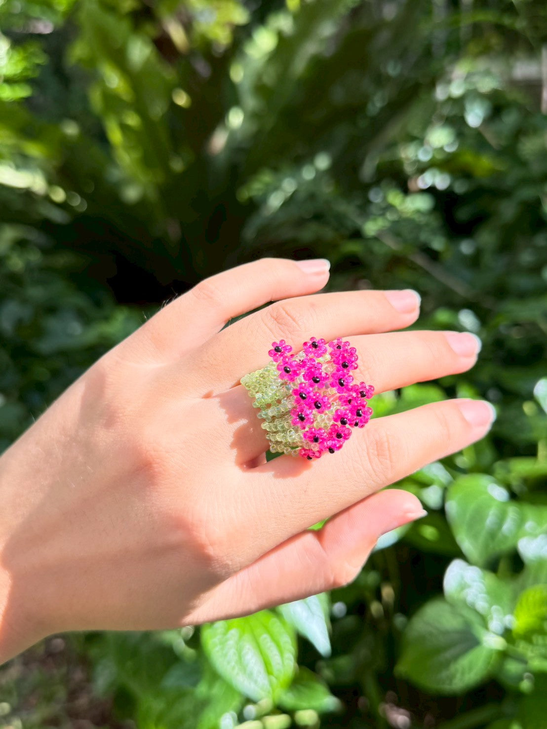 Hot Pink Beaded ring