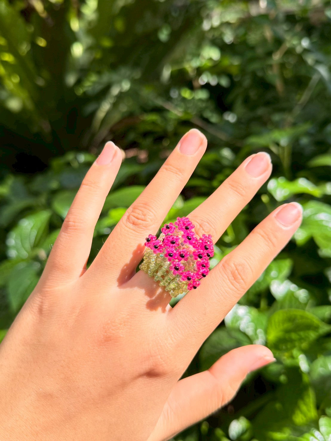 Hot Pink Beaded ring