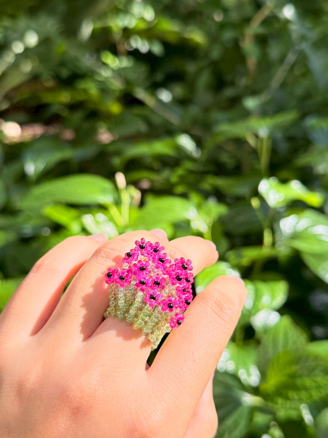 Hot Pink Beaded ring