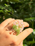Pink and White Beaded Ring