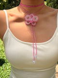 Pink Orchid Beaded Flower Necklace