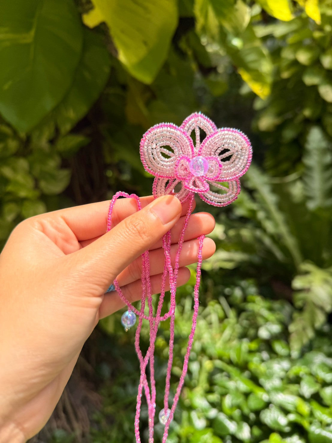 Pink Orchid Beaded Flower Necklace