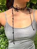 Black Daisy Beaded Flower Necklace
