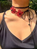 Red and Black daisy Beaded Flower Necklace