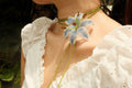 Blue and Sliver Lily Beaded Necklace