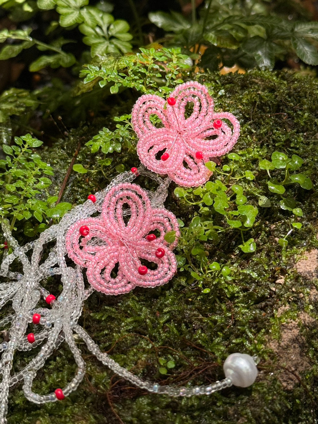 Pink Sakura Beaded flower Necklace